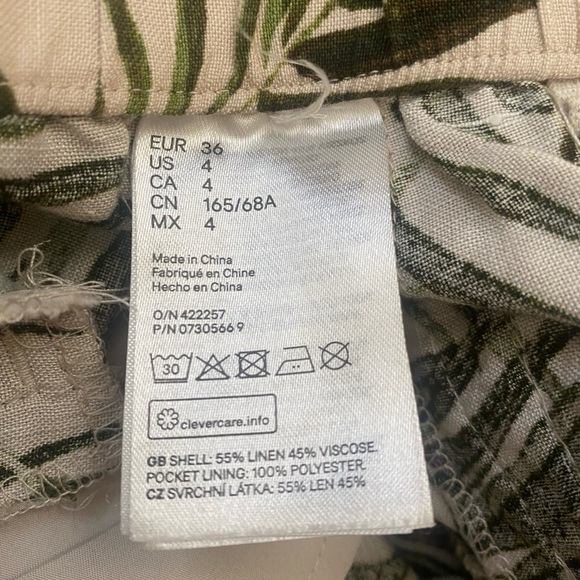 H&M Wide Leg Linen Blend Pants / Skirt Size 4 Tropical Print 🌴 Very Chic - Picture 11 of 12